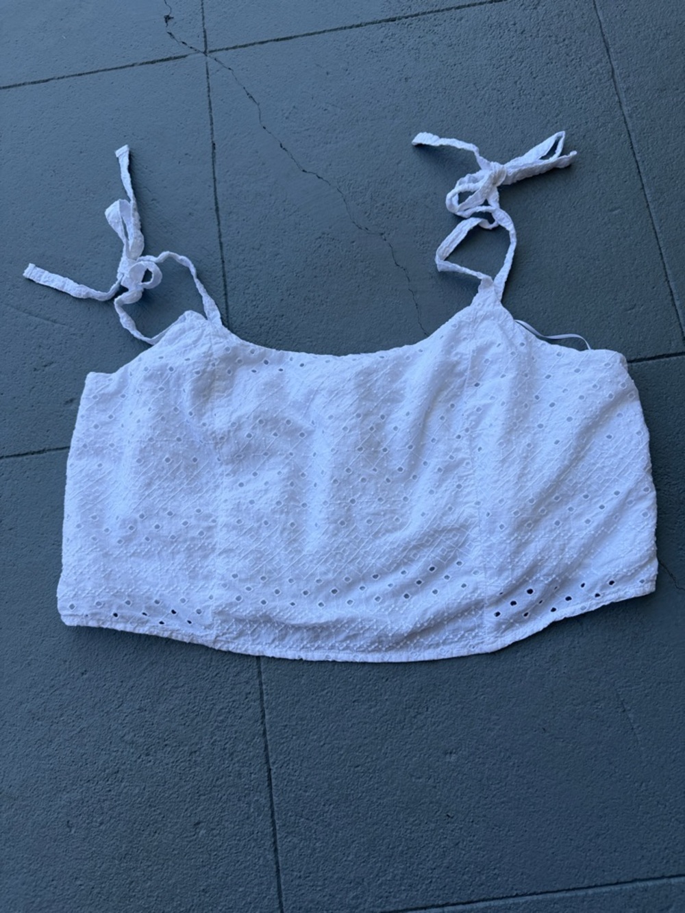 Old Navy White Eyelet Tie-Shoulder Crop Top
